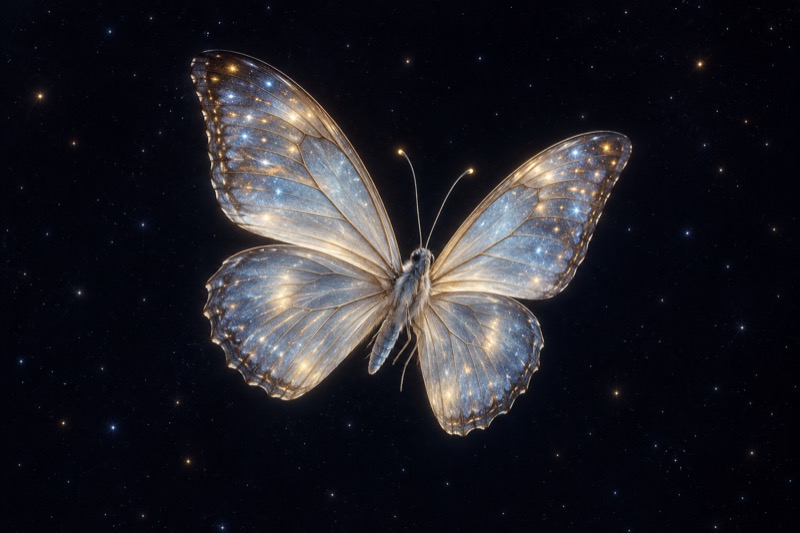 A luminous blue butterfly